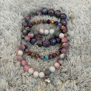 Pink and Purple Bead and Stone Bracelet Set